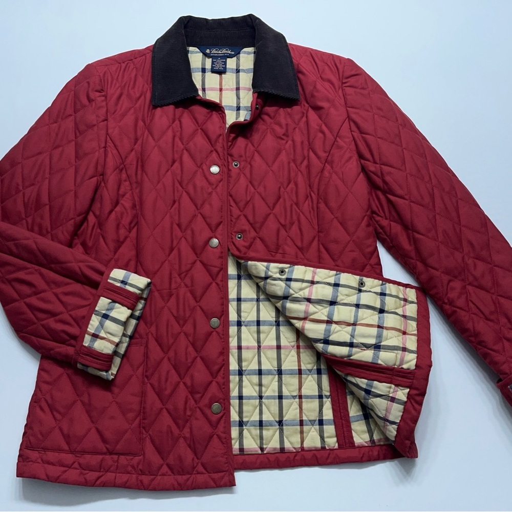 Brooks Brothers Diamond Quilted Jacket Womens Size 10 Insulated Corduroy Collar - Picture 2 of 14